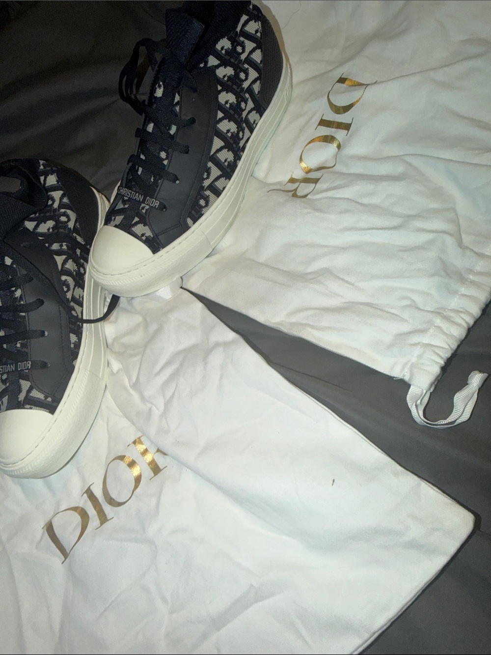 Dior Black and Cream Oblique Canvas High-Top Sneakers - Picture 8 of 11